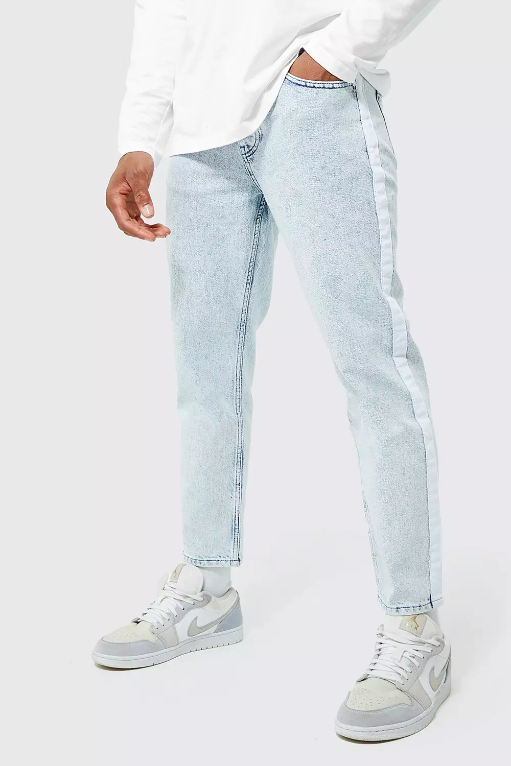 Tapered Fit Rigid Tape Detail Jeans boohooMAN USA